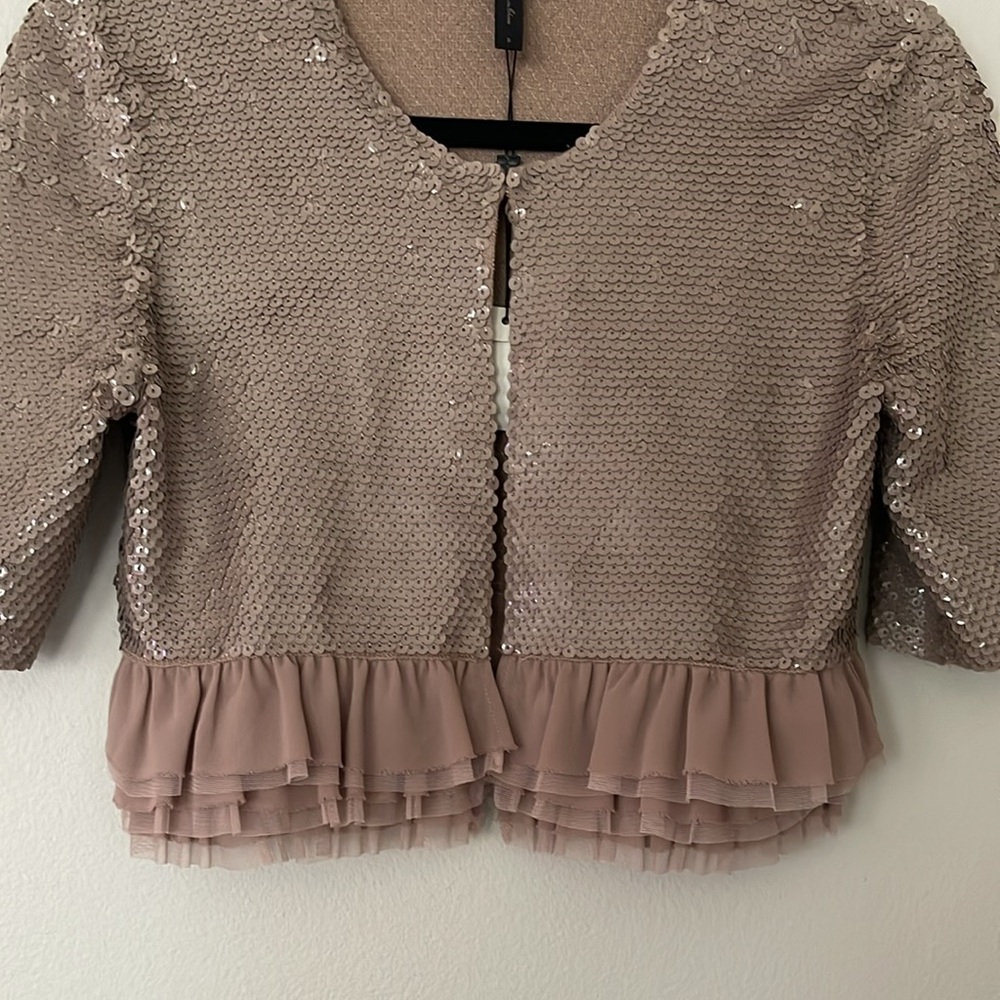 NWT BCBG Sequin Embellished Jacket with Ruffle Hem Size S - Picture 6 of 9